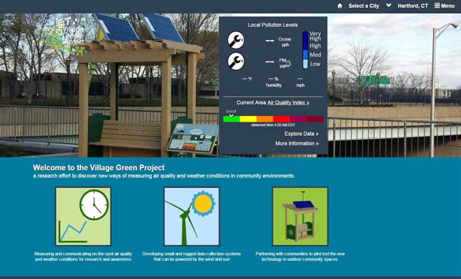 village green station이 설치된 지역의 대기질 정보를 확인할 수 있는 웹페이지(www.airnow.gov)