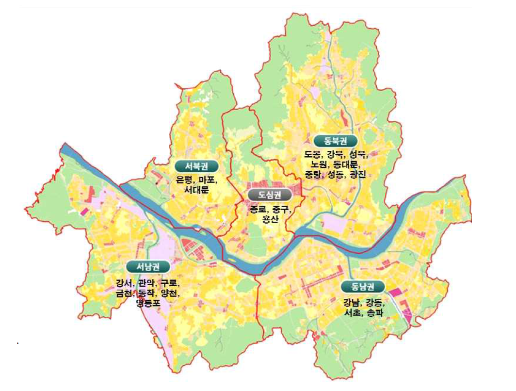 서울시 권역 분류 지도