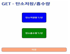 탄소 저장 및 흡수량 표시 화면