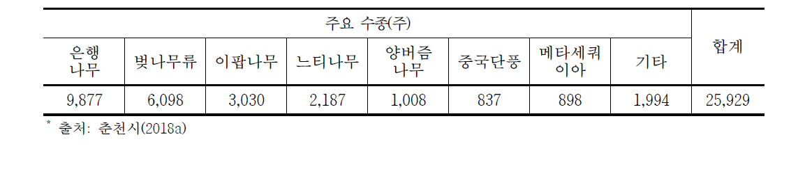 춘천시 가로수 식재현황*