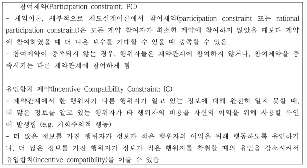 계약시 고려해야할 참여제약과 유인합치제약(출처: 장종익, 2013)