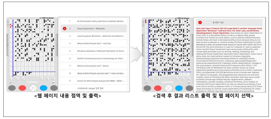 인터넷-점자 브라우징 App 실행 예시