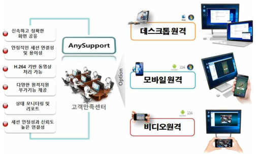 기존 당사의 AnySupport 원격지원 시스템 제공 기능 및 옵션 분류