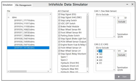 InVehicle Data Simulator 신호 설정
