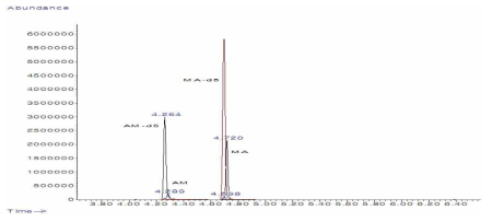 메트암페타민 남용 피의자 소변에 대한 HS-SPME-GC/MS chromatogram