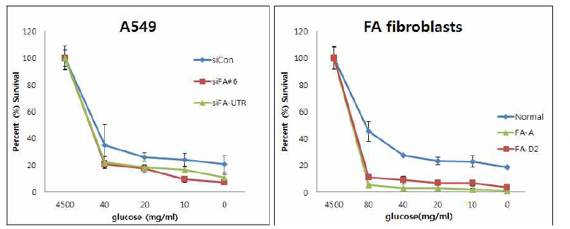 FANCA 결핍 또는 발현 저해에 의한 glucose deprivation에 대한 민감도 증가