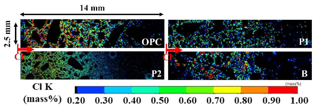 음이온 교환 수지 비드 및 분말이 혼입된 시멘트 모르타르의 Cl- 고정성능 평가: EPMA 결과