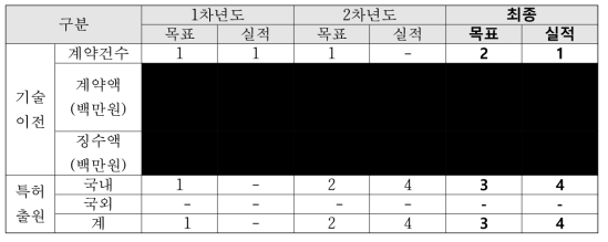 사업화 수행 목표 대비 실적