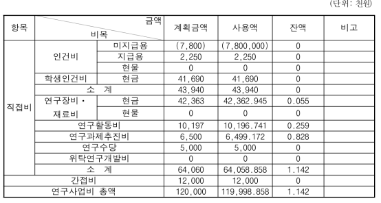 연구비 집행실적(2차년도)