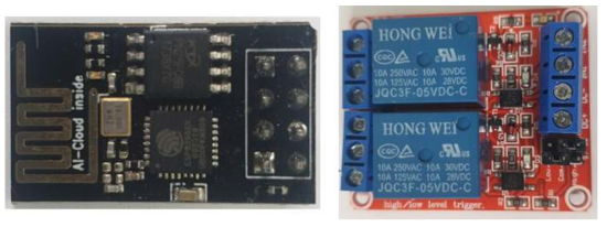 (좌) WiFi 칩셋 (ESP8266) (우) 릴레이 모듈