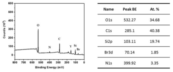 BiBB 개질 후의 실리카 나노입자의 XPS 분석 및 원소 성분 함량