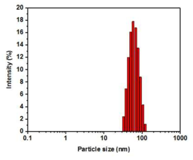 합성된 core-shell 고분자 나노입자의 입자 크기별 분포도