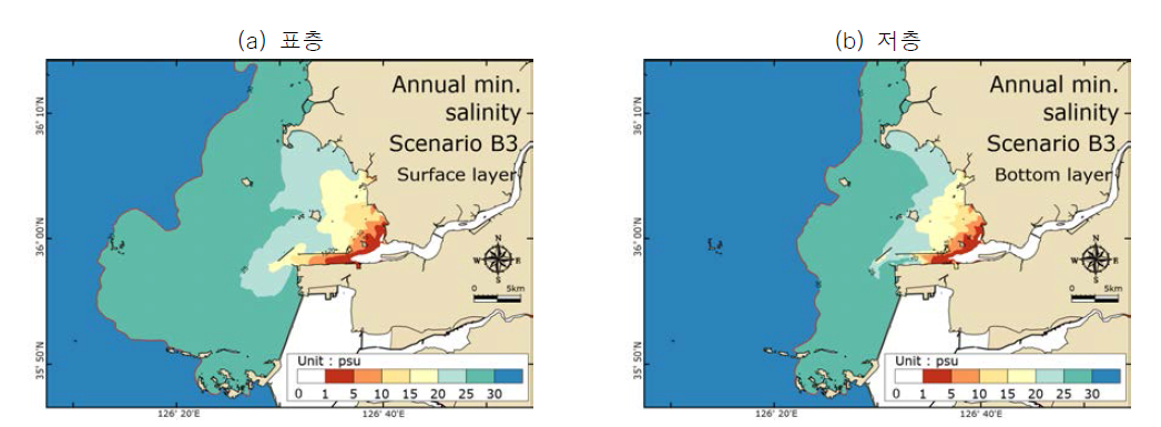 연최저염분 분포 (시나리오 B3)
