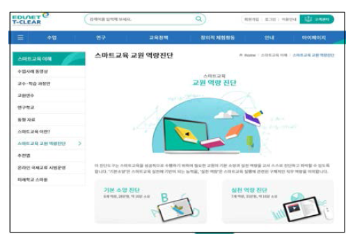 스마트교육 교원 역량 진단 시스템 출처: edunet(2019), http://www.edunet.net/nedu/smrtsvc/listSmrtEduTeaForm.do?menu_id=387(2019.10.2. 검색)