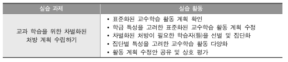 교과 학습을 위한 차별화된 처방 계획 수립하기 실습 활동