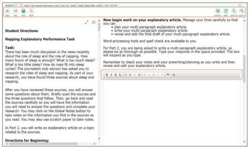 SBA 글쓰기 평가 문항 예시 출처: https://sample.smarterbalanced.org/student/Pages/LoginShell.xhtml (2019. 10. 25. 검색)