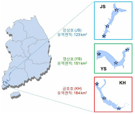 모니터링 연구를 위한 선정된 수계 지도