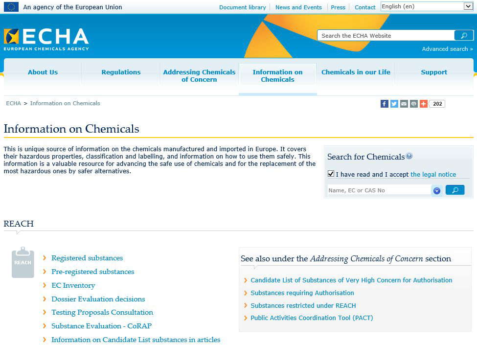 유럽화학물질관리청(ECHA)의 Information on Chemicals