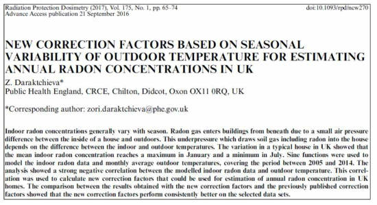 New Correction Farctors based on Seasonl Variability of Outdoor Temperature for Estimation Annual Radon Concentrations in UK
