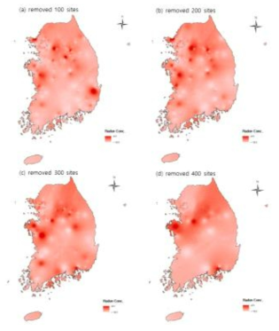 조사지점을 제거하였을 때 IDW법에 따른 공간분석 결과