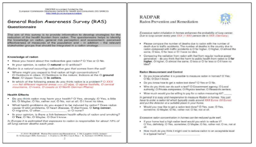 EU의 라돈 인식도 조사 설문지
