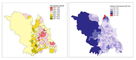 GIS 시스템을 활용한 연구 결과 사례 (Source : Thomas et al., 2009. The University of Sheffield)