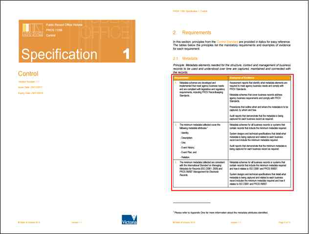 PROV의 Control Specification 출처 : PROV 홈페이지 https://www.prov.vic.gov.au/recordkeeping-government/document-library/pros-1107-s1-digitisation-requirements