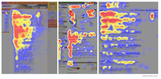 이용자가 문서를 볼 때 나타나는 우선순위(F-shaped pattern) (출처:https://www.nngroup.com/articles/f-shaped-pattern-reading-web-content/)