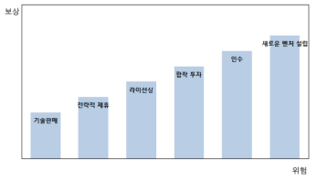 기술사업화 방식에 따른 위험과 보상 출처 : Megantz(2002)