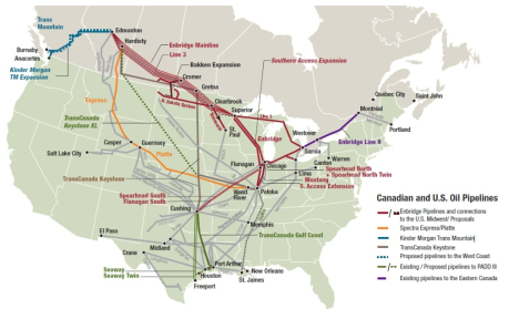 Existing & Proposed Canada-US Crude oil pipelines 출처: CAPP, 2018 Crude Oil Forecast , 2018