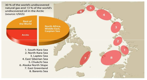 극한지 에너지 부존지역 현황 출처 : Unis, Longyearbyen, “Arctic Oil & Gas-Challenges and Opportunities”, 2016