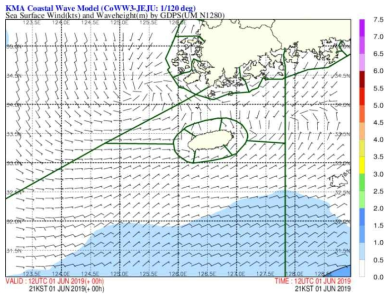 KMA의 국지연안 파랑모델 계산결과 예시 출처: 기상청, http://www.weather.go.kr/mini/marine/wavemodel_c.jsp