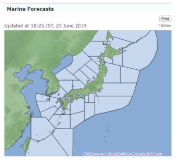 JMA의 Marine Forecast 제공 지역 출처: JMA, https://www.jma.go.jp/en/seafcst/
