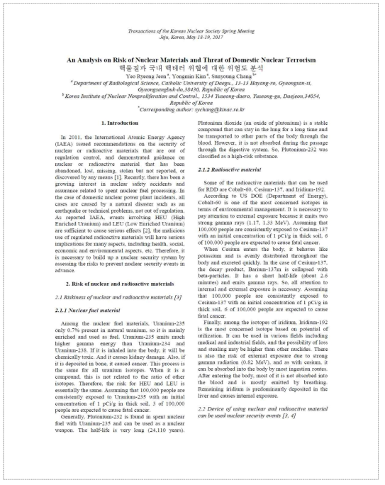 핵물질과 국내 핵테러 위협에 대한 위험도 분석