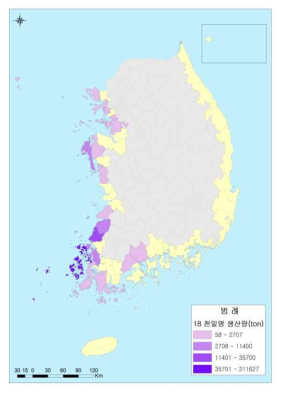 소금 분포도(천일염-대한염업조합)