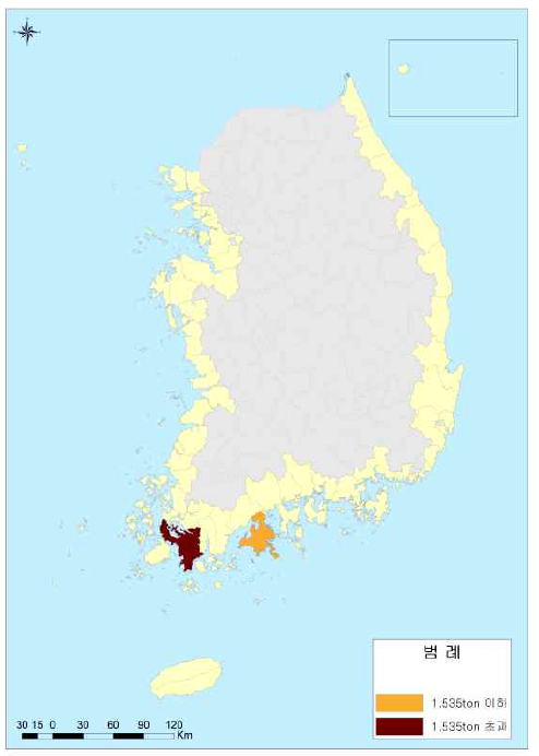 해조류 분포도(생산량 – 녹조류)