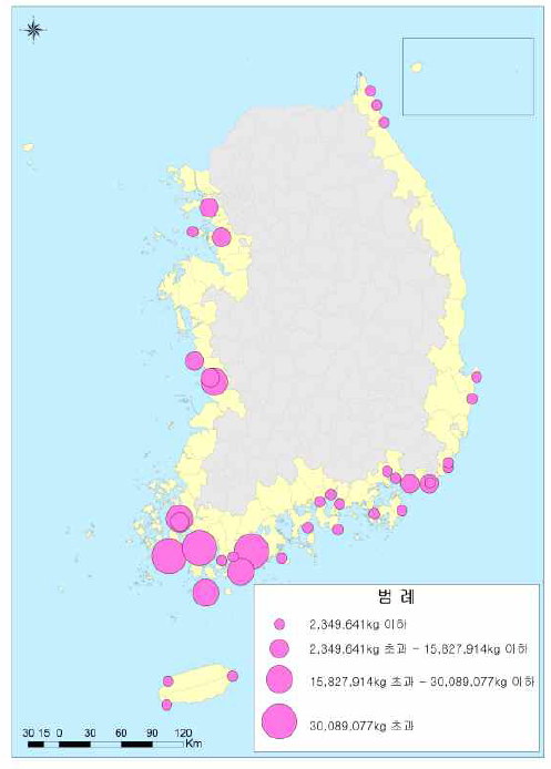 해조류 분포도(판매량 – 홍조류)