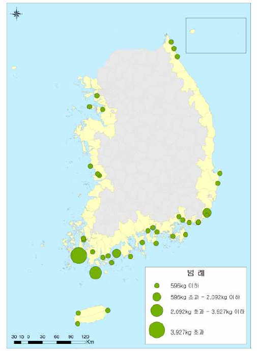 해조류 분포도(판매량 – 기타)