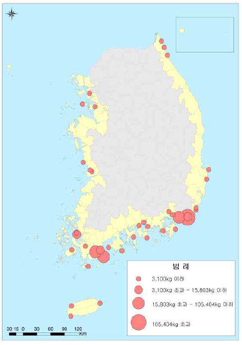 해조류 분포도(판매량 – 녹조류)