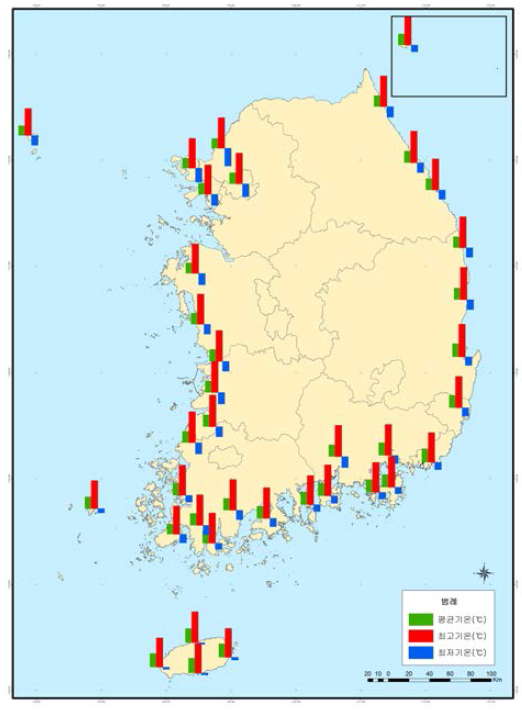 연안지역 기온 분포도