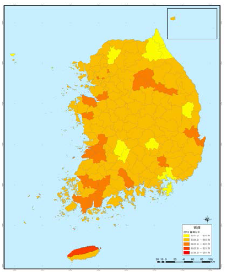 2015 지역별 불쾌지수 분포도