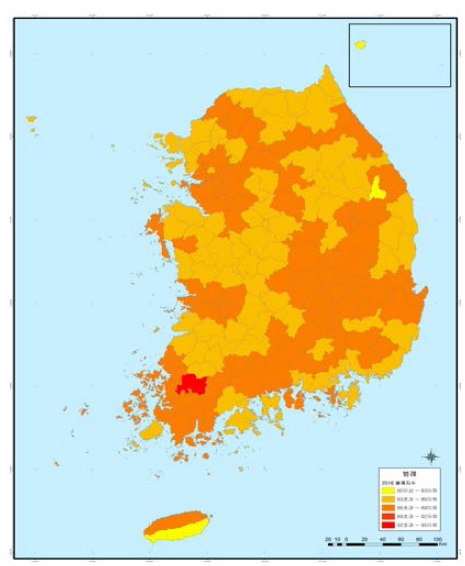 2016 지역별 불쾌지수 분포도