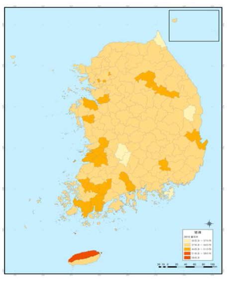 2015 지역별 열지수 분포도