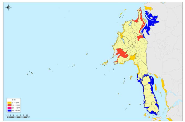 태안군 해양치유 가능자원 분포도(갯벌-면적별)