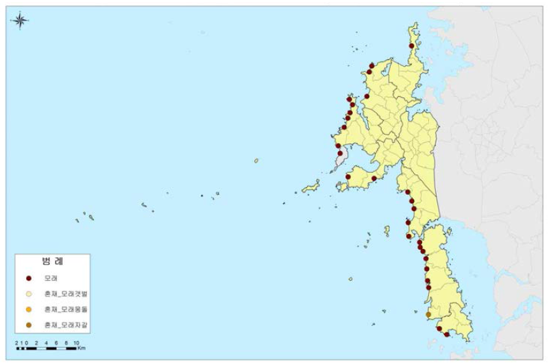 태안군 모래 해수욕장 분포