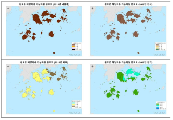 완도군 보건기상지수 분포