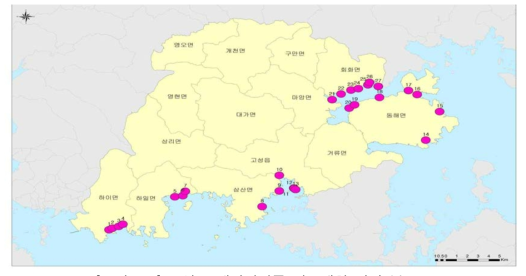 고성군 해안퇴적물 시료채취 지점 분포도