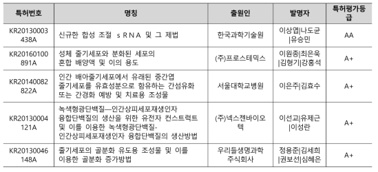 특허등급평가 A+ 이상 특허 목록