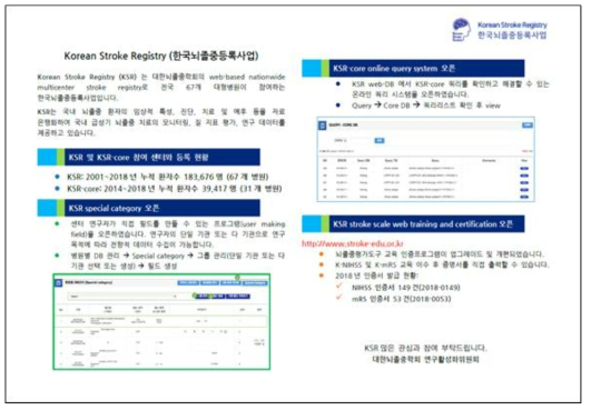 2018 한국뇌졸중 춘계학술대회에서 배부된 한국 뇌졸중 등록사업 안내문