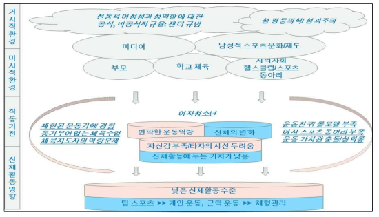 여자청소년 신체활동에 영향을 미치는 사회적 맥락과 기전